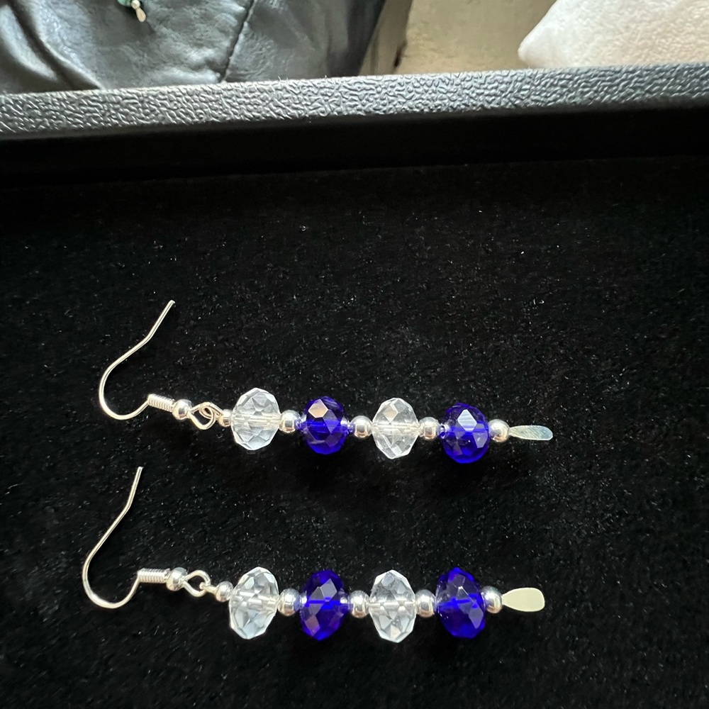 Elegant Blue and Silver Beaded Earrings